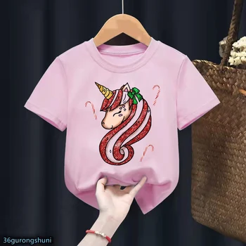 Акварельная розовая футболка с волшебным принтом Единорога, Забавная детская одежда для девочек, летняя модная футболка Harajuku Kawaii, детская одежда