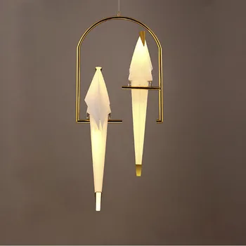 Арт-деко Золотисто-белый светодиодный железный акриловый дизайнерский подвесной светильник Love Bird Подвесные светильники.Подвесной светильник. Подвесной светильник для фойе