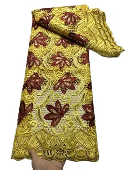 Африканская Кружевная Ткань С Блестками, Желтое Гипюровое Кружево Crod, Кружевные Ткани Для Женского Платья, 5 Ярдов