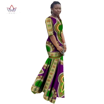 Африканские платья для женщин, Дашики, одежда с африканским принтом, Платье Русалки с коротким рукавом, Макси-платье для вечеринки, BRW, Большие размеры 6XL, WY406