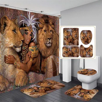 Афроамериканская Черная Женская Занавеска для душа с подкладкой в виде животного Тигра, Льва, Занавески для душа из полиэстера с 3D принтом, занавеска для ванны
