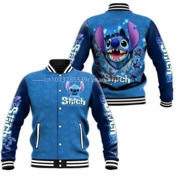 Бейсбольная куртка Disney Stitch, Мужская И Женская Куртка в стиле Хип-хоп Harajuku с Пользовательским Названием, Уличная Одежда Для мальчиков и Девочек, Свободные Пальто