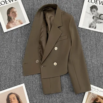 Блейзер для женщин Осень 2023, Новые модные корейские однотонные пальто с длинным рукавом, Куртка, Женский Укороченный Блейзер