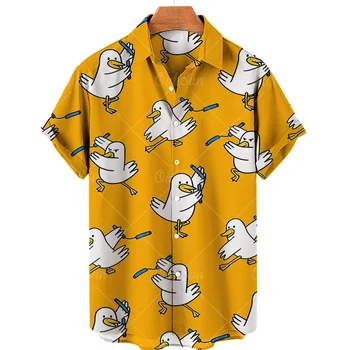Большая мужская гавайская рубашка с 3D принтом, Модный Повседневный пляжный топ с коротким рукавом, Однобортный Лацкан, Одежда с тропическим цветочным рисунком