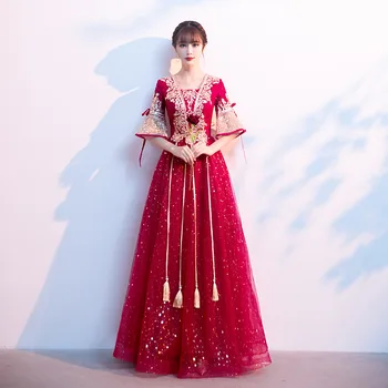 Бордовые Старинные китайские свадебные платья невесты, Изысканное Банкетное платье с аппликациями, Новинка, Элегантное вечернее платье Qipao