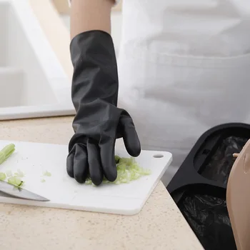Бытовые перчатки Практичная прочная чистка Полностью черные Длинные перчатки противоскользящие от воды и пыли Кухонные принадлежности для дома