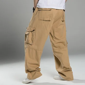 Весенне-зимние мужские брюки-карго в стиле сафари, плотная уличная одежда, большие размеры 10XL, карманы, брюки для скейтборда, прямые брюки