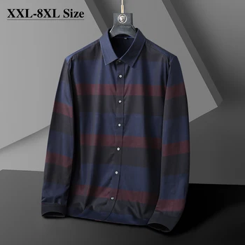 Весенне-осенняя мужская рубашка в клетку из 100% хлопка с длинным рукавом, классический стиль, деловая мода, повседневная свободная рубашка, Размер Оверсайз 5XL 6XL 8XL
