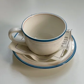 Винтажная кружка объемом 280 мл, цветная катушка, керамическая кофейная чашка и тарелка, набор для латте, керамическая кружка
