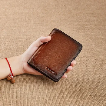 Винтажный кожаный бумажник, мужской короткий персонализированный держатель для карт, кошелек большой емкости, многофункциональная сумка для удостоверения личности