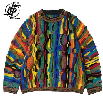 Винтажный свитер Kapital, Мужской свитер в этническом стиле, Модный лоскутный разноцветный вязаный пуловер с круглым вырезом, Женский осенний свитер для женщин