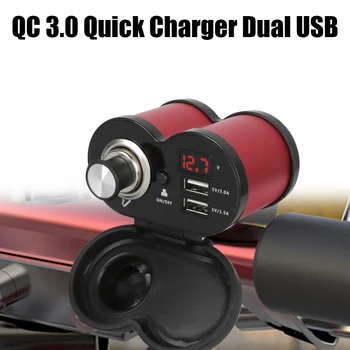 Водонепроницаемый Пылезащитный QC 3.0 Зарядное устройство для руля мотоцикла Цифровой вольтметр Адаптер С двойным USB-портом Гнездо прикуривателя