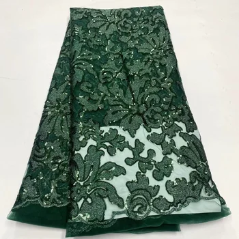 Высококачественная зеленая мода 2022 Африканский Тюль, вышитая кружевная ткань с пайетками для шитья свадебных платьев