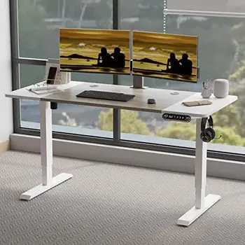 Г-образный Письменный стол высотой 59 Дюймов - Компьютерный стол с подставкой для сидения, Настольный стол для домашнего Офиса, Белая рама и Дубовая столешница