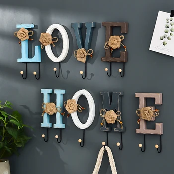 Деревенский деревянный креативный дизайн с любовным письмом, Декоративная настенная вешалка для одежды с 6 железными крючками для одежды, ключей (Любовь)
