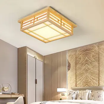 Деревянный светодиодный потолочный светильник в японском стиле с дистанционным управлением для спальни Гостиной