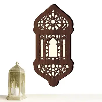 Деревянный Фонарь Eid Night Light Светодиодный светильник для вечеринок Eid Декоративный фонарь DIY Украшения для вечеринок и дома на Eid
