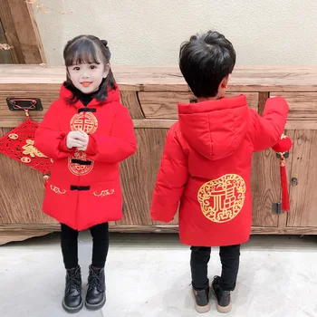 Детские Новогодние традиционные китайские костюмы, костюм эпохи Тан, Восточные детские топы, Винтажная хлопковая куртка с вышивкой журавля