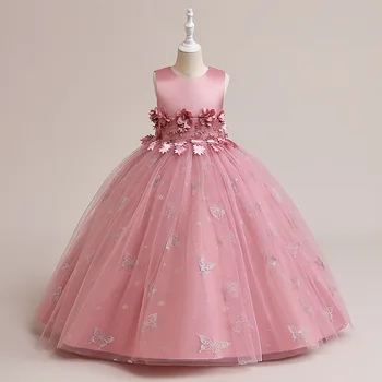 Детское Бальное платье Для девочек от 4 до 14 лет, Свадебное Длинное Детское платье с бабочкой, Праздничное Праздничное Платье Принцессы Для Детей-подростков