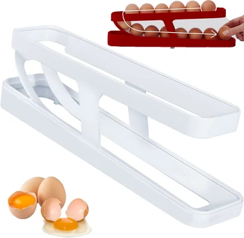 Дозатор для яиц с функцией скручивания Автоматическая подставка для скручивания Экономия места Держатель для яиц Кухонный органайзер для хранения яиц в холодильнике Полка для контейнеров