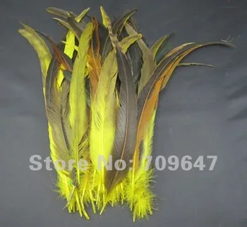 Желтые перья! Плюмы! 50 шт./лот, 10-12 дюймов (25-30 см), красивые перья из хвоста петуха желтого цвета, коктейльные перья