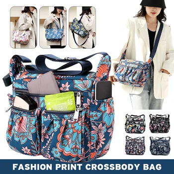 Женская нейлоновая сумка через плечо с цветочным принтом, женская большая сумка через плечо, трансграничный тренд, Большая емкость, с несколькими карманами