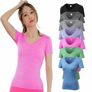 Женская облегающая футболка с V-образным вырезом и коротким рукавом, Повседневный топ Для фитнеса, Бега, Йоги, велоспорта, быстросохнущая одежда для спортивных тренировок