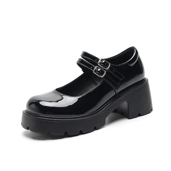 Женская обувь Mary Jane на платформе 2023 г., Новинка лета, винтажные лоферы Jk на тонком тонком каблуке с двойным ремешком