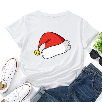 Женская футболка с Рождеством Христовым, милая футболка с коротким рукавом, праздничная футболка с рисунком из мультфильма, Женская футболка с рисунком, новогодняя футболка