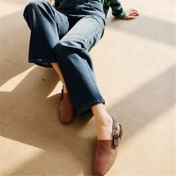 Женские Мягкие сандалии из кожи Наппа, Открытая обувь Mueller, Роскошные дизайнерские туфли на плоской подошве, Новинка 2023 года