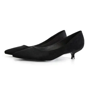 Женские туфли-лодочки на тонком высоком каблуке для офиса и карьеры, женские туфли-лодочки из флока Без застежки с острым носком 3,5 см на мелком каблуке zapatos de mujer