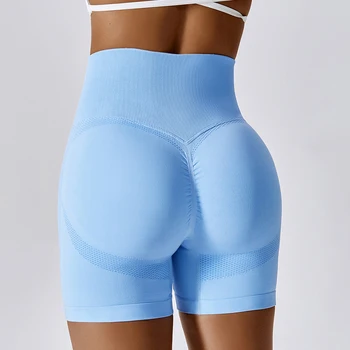 Женские шорты для йоги, Бесшовные персиковые спортивные штаны с высокой талией, облегающие спортивные шорты для бега, Пуш-ап для спортзала, женские шорты для фитнеса