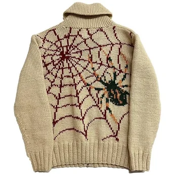 Женский винтажный вязаный свитер, осенне-зимний пуловер, унисекс, араджуку, мужской свитер оверсайз, черный, свободный, с рисунком паука