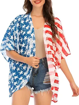 Женский патриотический кардиган, топы-накидки на Четвертое июля - Повседневные Свободные блузки-рубашки с открытым дизайном спереди