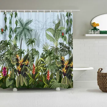 Занавеска для душа с тропическим растением и гавайским принтом, водонепроницаемая, защищенная от плесени, полиэфирная занавеска с китайским цветком и птицей, аксессуары для ванной комнаты