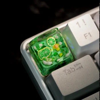 Зеленый лимонный Прозрачный Колпачок для ключей SA ESC Зеленые колпачки для ключей из смолы с поперечной осью, Проводная беспроводная механическая игровая клавиатура, Колпачки для клавиш