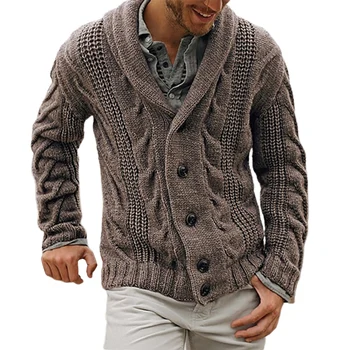 Зима-осень, мужской однотонный вязаный кардиган на пуговицах, теплый свитер, куртка, пальто с отложным воротником, повседневные мужские свитера, верхняя одежда