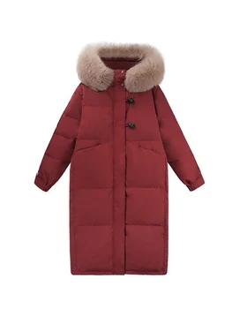 Зимняя куртка 2022, Новая Женская Парка, Длинное Пальто, Куртка с капюшоном, Меховой воротник, Толстая Теплая Зимняя одежда, Парка с подкладкой
