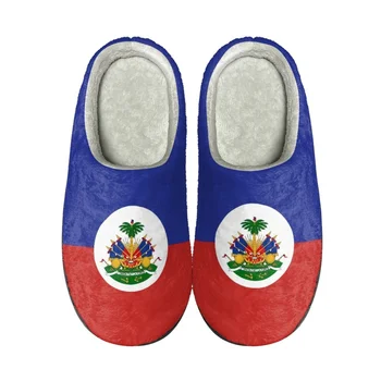 Зимняя Мужская обувь; Домашние Хлопчатобумажные Тапочки с Принтом Флага Гаити; Теплые Нескользящие Тапочки; Zapatos Mujer; Женская Домашняя Обувь Для Пары