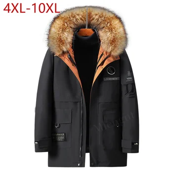 Зимняя мужская парка с подкладкой из искусственного кроличьего меха, толстая теплая куртка высокого качества, пальто со съемным меховым воротником, плюс большой размер 10XL