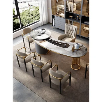 Изделие может быть изготовлено по индивидуальному заказу: Роскошный чайный столик из каменной плиты, современный и простой итальянский чайный столик, Офисный чайный столик и стул