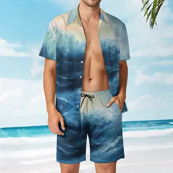 Картина Море, Мужской Пляжный костюм, Повседневный графический брючный костюм из 2 предметов, Винтажный шоппинг, Размер США