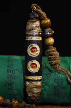 Коллекция Тибетского храма 3 дюйма, Старинная мозаика из натурального агата, драгоценный камень Дзи, бусины-амулет, подвеска с тремя глазными яблоками, волшебное оружие, Городской дом