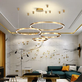 Комбинированные подвесные светильники, люстра для гостиной, кольцо для вестибюля офисного здания, Скандинавские акриловые офисные лампы