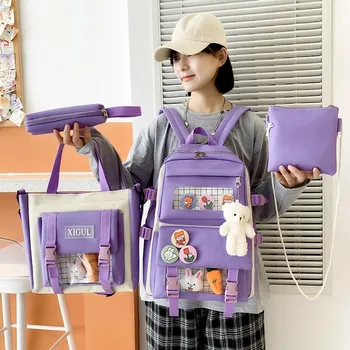 Комплект женских рюкзаков Kawaii, Модный школьный рюкзак для девочек-подростков, Холщовый школьный рюкзак для девочек, Школьные рюкзаки на плечо, сумка