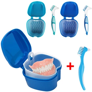 Коробка для ванн для зубных протезов и набор щеток, коробка для хранения вставных зубов с подвесным сетчатым контейнером, Пластиковый Органайзер для искусственных зубов
