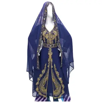 Королевское синее дубайское платье-кафтан, модное бальное платье с вышивкой и V-образным вырезом