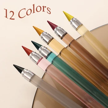 Креативный Акриловый Красочный прозрачный Держатель для карандашей Eternal Pencil с 12 цветными наконечниками, Студенческая школа рисования, канцелярские принадлежности Kawaii