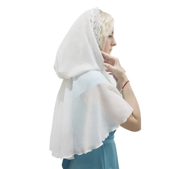 Кружевное пончо ручной работы, женский шифоновый хиджаб, обертывания, шарф с капюшоном, мантильи для церкви, набор шляп и шарфов