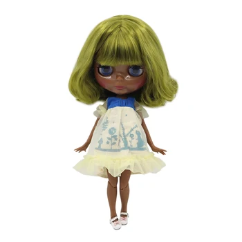 Ледяная кукла DBS Blyth 1/6 BJD с супер черной кожей, зелеными волосами и стеклянным лицом, обнаженным телом BL4299